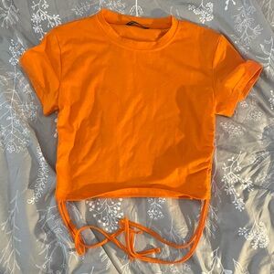 SHEIN Vibrant Orange Crop Top with Side Ties